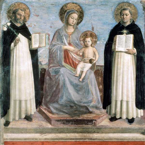 Thronende Madonna mit dem Kind und den Heiligen Dominikus und Thomas von Aquin von Fra Beato Angelico