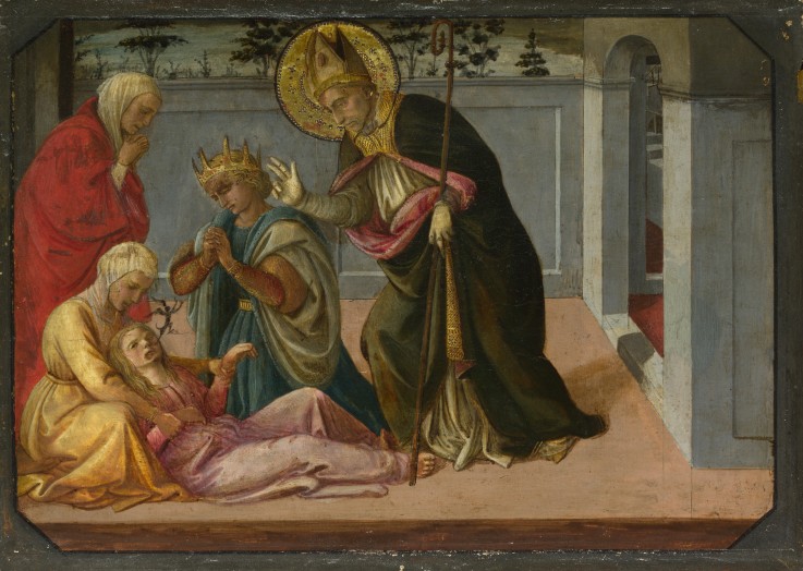 Heiliger Zeno befreit die Tochter von Kaiser Gallienus von bösen Geistern (aus Dem Pistoia Santa Tri von Fra Filippo Lippi