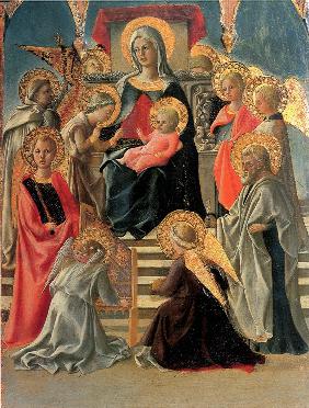 Thronende Maria mit dem Kinde, Engel und Heiligen