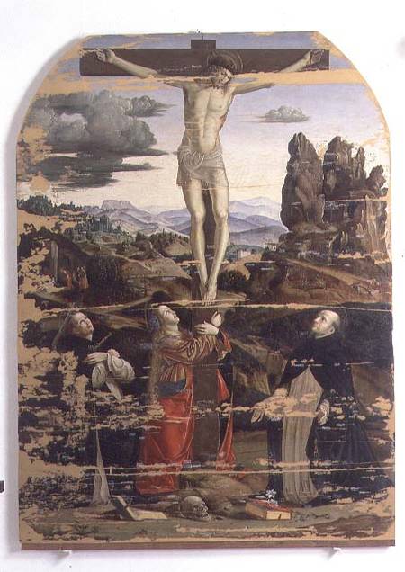 Crucifixion with St. Dominic, St. Mary Magdalene and St. Peter Martyr von Francesco Bianchi Ferrari