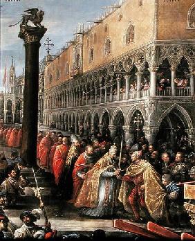Pope Alexander III, at the head of a procession, presents a sword to a notable Venetian