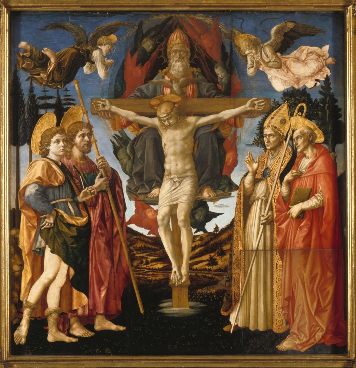Die heilige Dreifaltigkeit (Altarbild der Santa Trinità von Pistoia) von Francesco di Stefano Pesellino