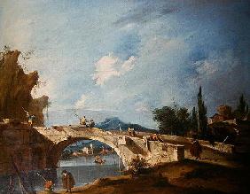 A River Landscape (oil on canvas) 19th