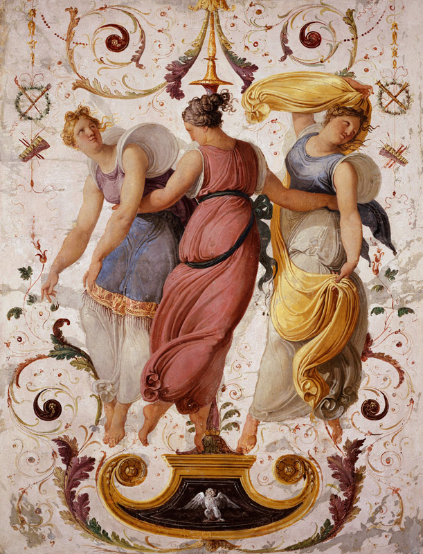 Detail of decorative panel with three female dancers (panel) von Francesco Hayez
