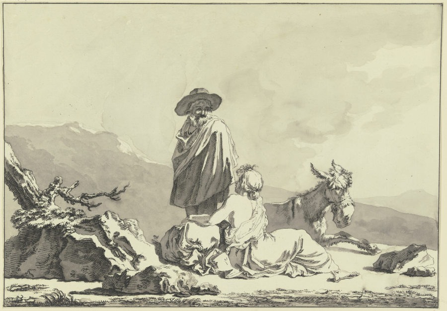 Hirte und Hirtin bei einem Esel von Francesco Londonio
