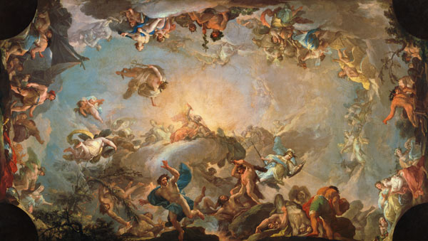 The Fall of the Giants besieging Olympus von Francisco Bayeu y Subias