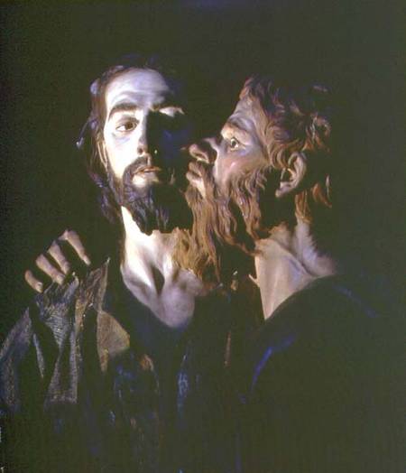 The Arrest of Christ, detail showing Judas kissing Christ von Francisco Salzillo