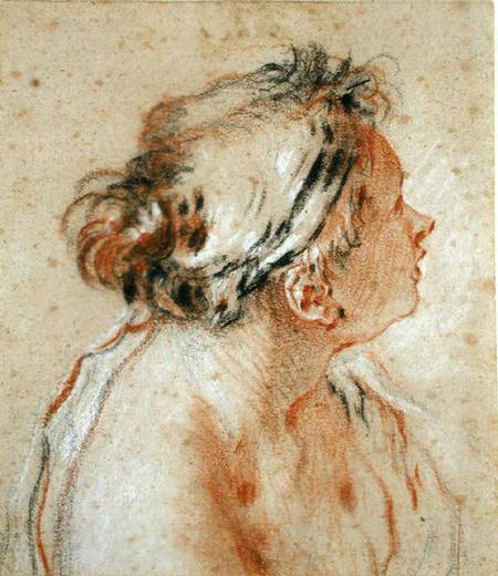 Head of a Nymph (black, white and red chalk on light brown von François Boucher