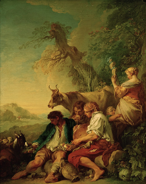 Hirten mit Vieh in Landschaft von François Boucher
