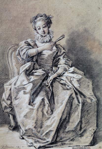 Woman in Spanish Costume (charcoal & white chalk on paper) von François Boucher