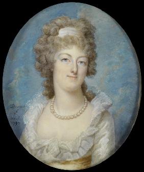 Bildnis der Königin Marie Antoinette in weißem Kleid und Perlenkette 1792