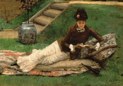 The Novel, A Lady in a Garden reading a book A Lady in
