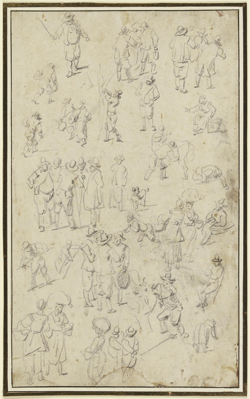 Studienblatt: Zahlreiche Figuren, einzeln und gruppiert von Frans Hals