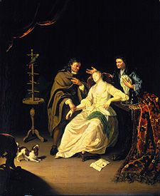 Arzt fühlt einer ohnmächtigen Frau den Puls. von Frans III. van Mieris