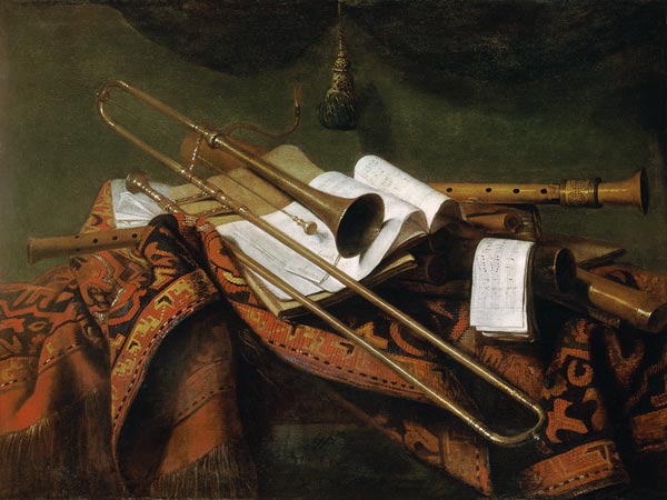 Stillleben mit Trompete und Flöte von Franz Friedrich Franck