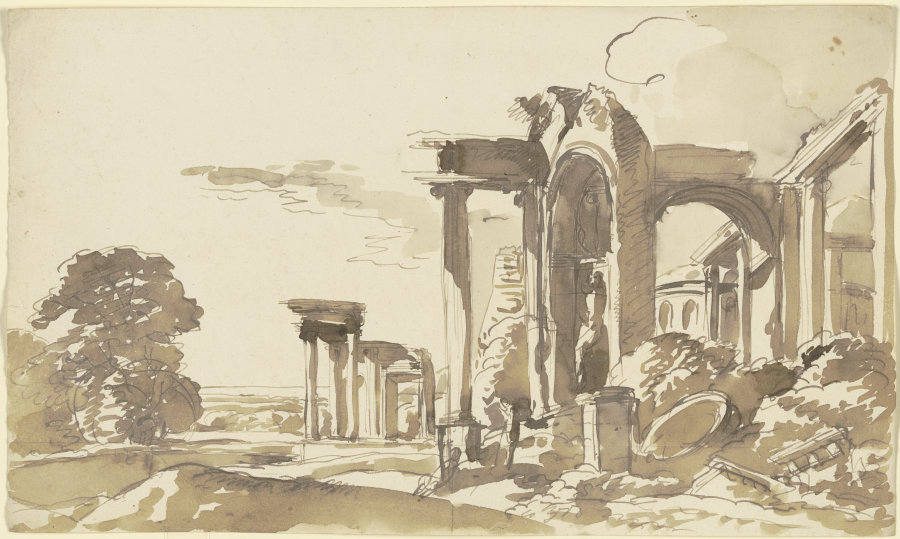 Antike Ruinen in einer Landschaft von Franz Innocenz Josef Kobell