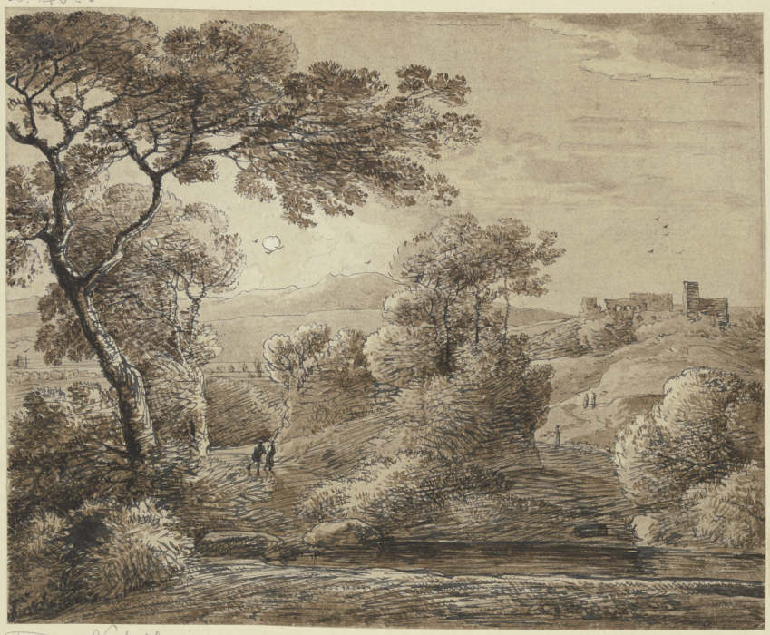 Bergige Landschaft, rechts eine Burgruine von Franz Innocenz Josef Kobell