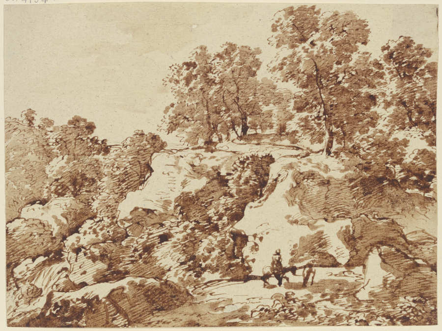 Berglandschaft mit hohen Bäumen und einem Reiter von Franz Innocenz Josef Kobell