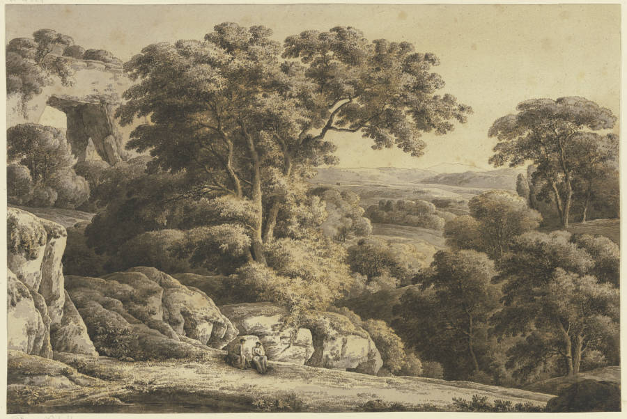 Felsige Landschaft mit großen Baumgruppen von Franz Innocenz Josef Kobell