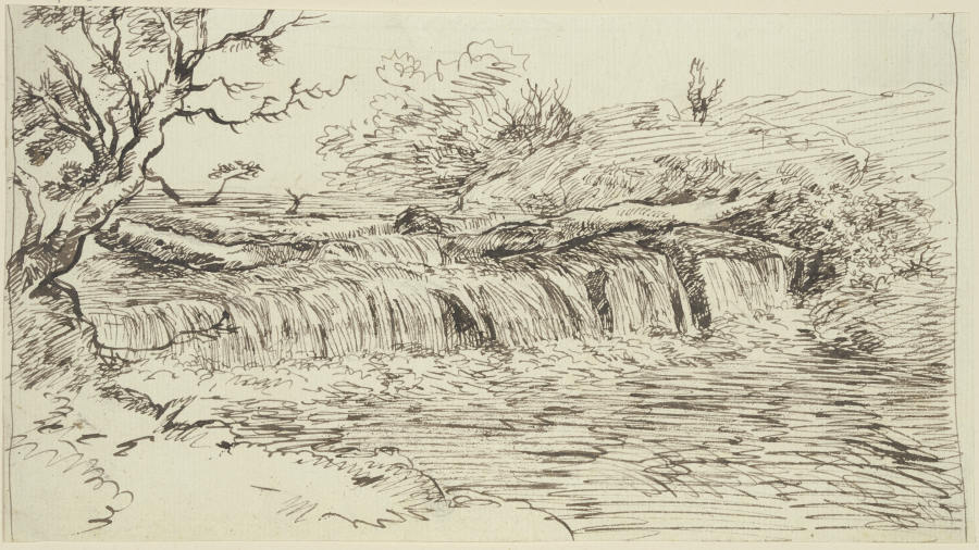 Fluß mit breitem, niedrigem Wasserfall von Franz Innocenz Josef Kobell