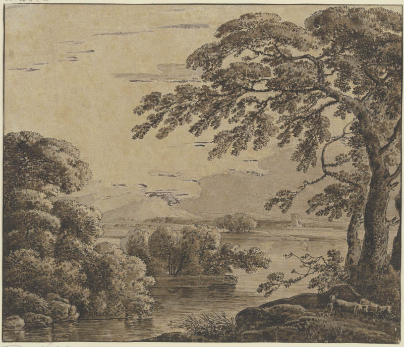 Flußlandschaft mit hohen Bäumen von Franz Innocenz Josef Kobell