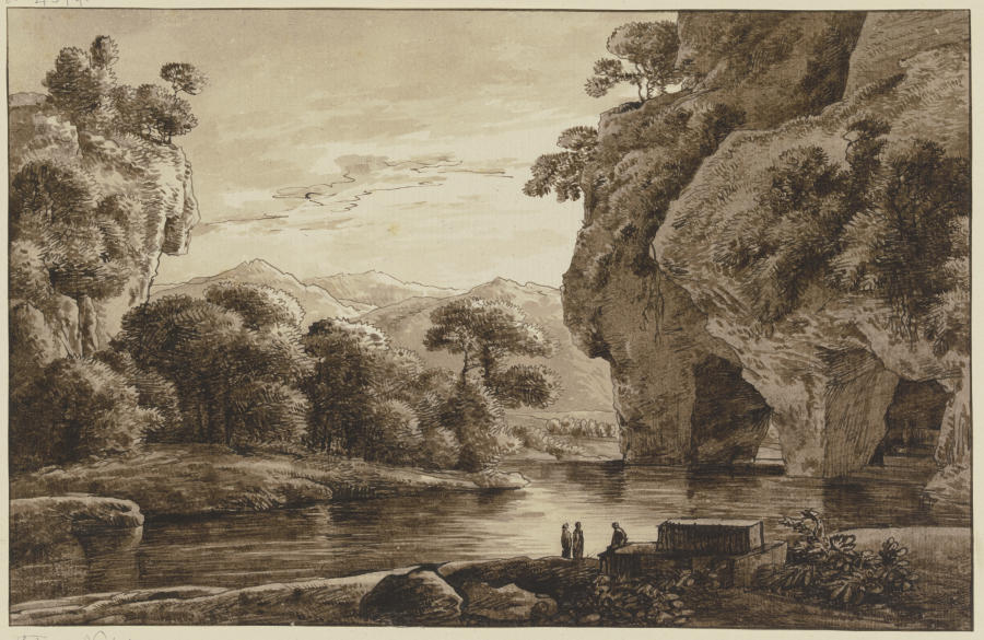 Flußlandschaft, rechts Felsgrotten von Franz Innocenz Josef Kobell