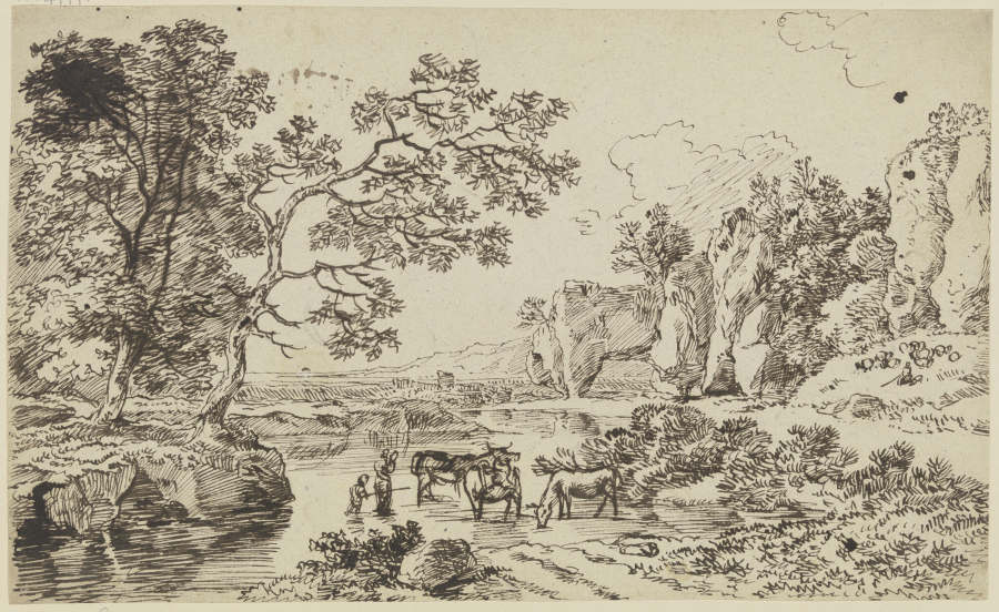 Hirten mit Vieh an einem Fluß von Franz Innocenz Josef Kobell