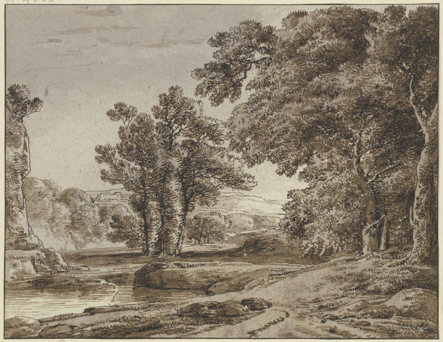 Landschaft mit Fluß und hohen Bäumen von Franz Innocenz Josef Kobell