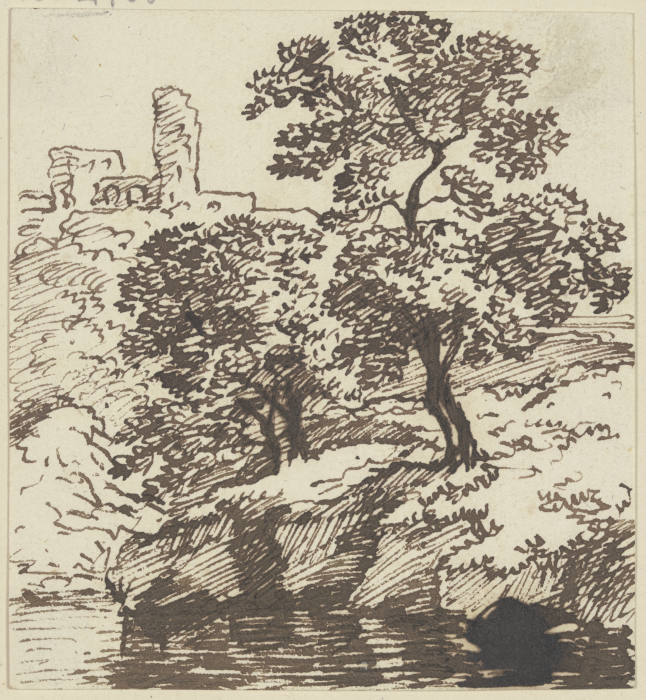 Landschaft mit Ruine und hohen Bäumen von Franz Innocenz Josef Kobell