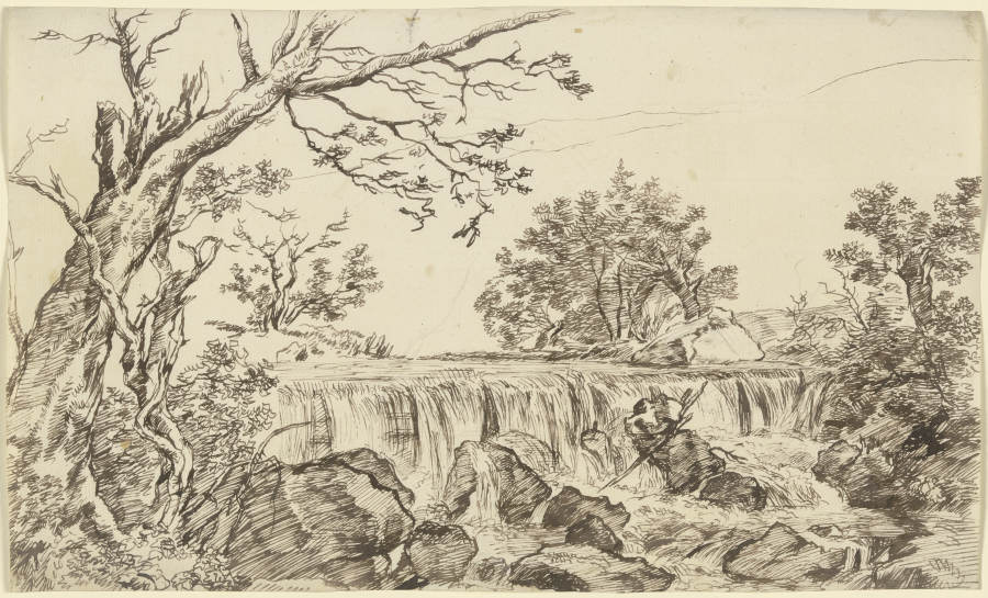 Wasserfall, im Vordergrund ein absterbender Baum von Franz Innocenz Josef Kobell