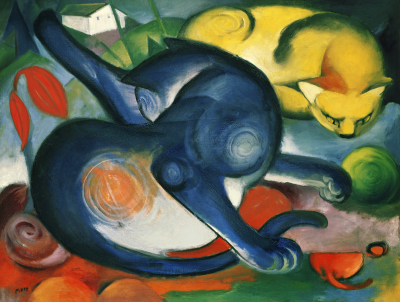 Zwei Katzen, blau und gelb von Franz Marc