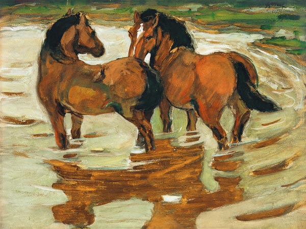 Zwei Pferde in der Schwemme von Franz Marc