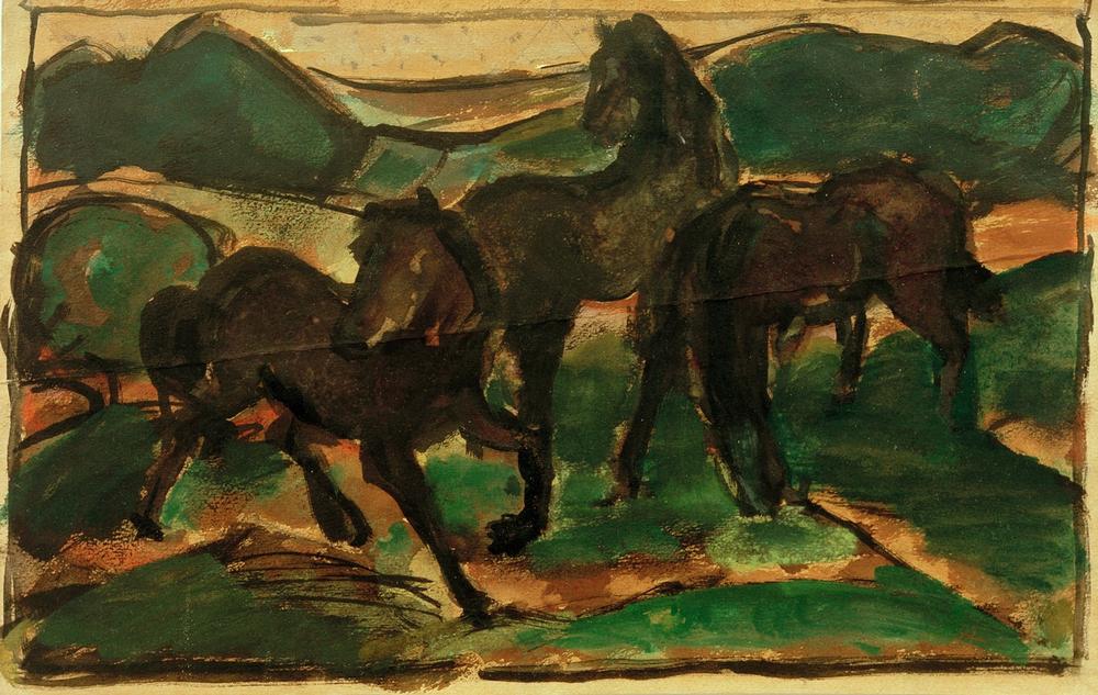 Pferde auf der Weide I von Franz Marc