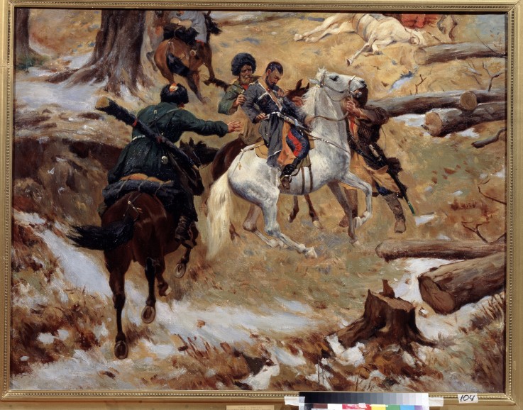 Der Tod des Generalmajors Nikolaj Slepzow im Gefecht in Tschetschenien am 10. Dezember 1851 von Franz Roubaud