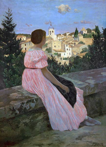 Das rote Kleid (oder: Blick auf Castelnau-le-Lez) von Frédéric Bazille