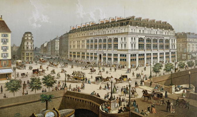 View of 'La Belle Jardiniere' department store and the Pont Neuf, c.1870-80 (colour litho) von Frederic Sorrieu