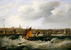 Liverpool, Lancashire from the River Mersey and New Brighton, 1838 (oil on canvas) (for pair see 257 16th