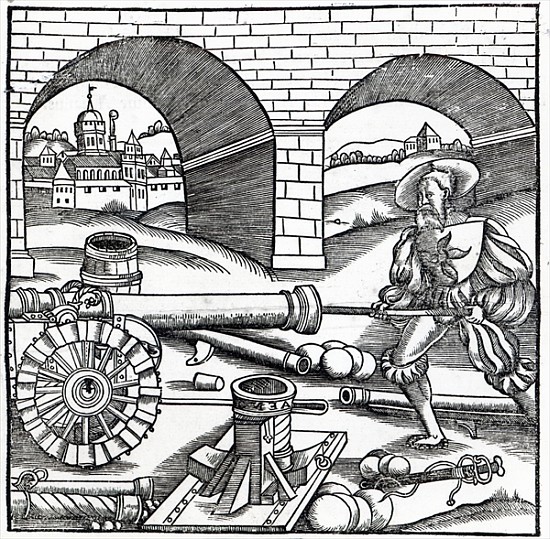A Man loading a cannon, illustration for ''De re Militari'' Publius Flavius Vegetius Renatus (fl.390 von French School