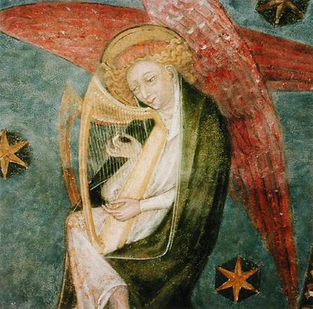 Angel musician playing a harp, detail from the vault of the crypt von French School