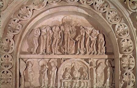 The Ascension and the Supper at Emmaus, tympanum of the left hand portal von French School