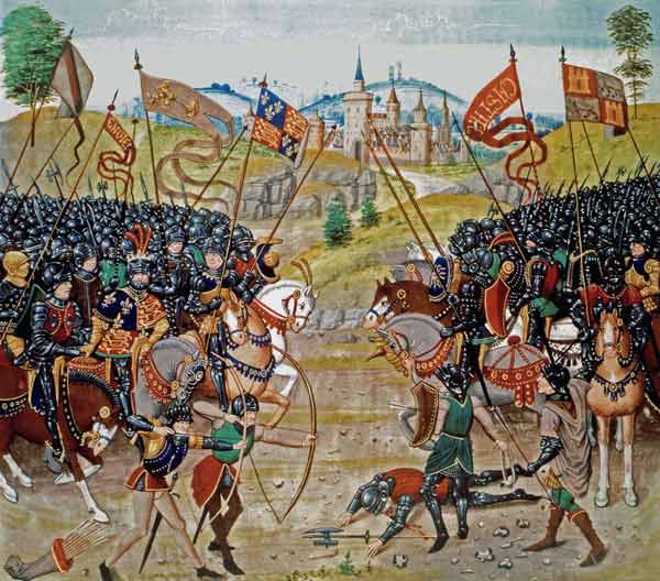 Fr 2643 f.312v Battle of Najera, 1367, from Froissart''s Chronicle von French School