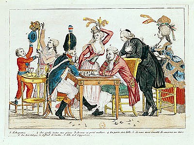 Caricature of Louis XVI (1754-93) playing chess with a soldier of the National Guard von French School