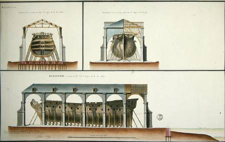 Cross-section and elevation of a ship von French School