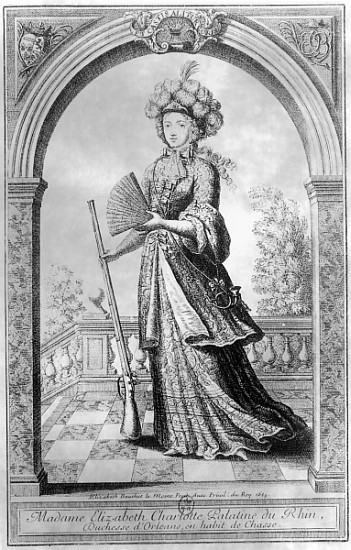 Elizabeth Charlotte of the Palatinate, Duchess of Orleans, in hunting costume von French School