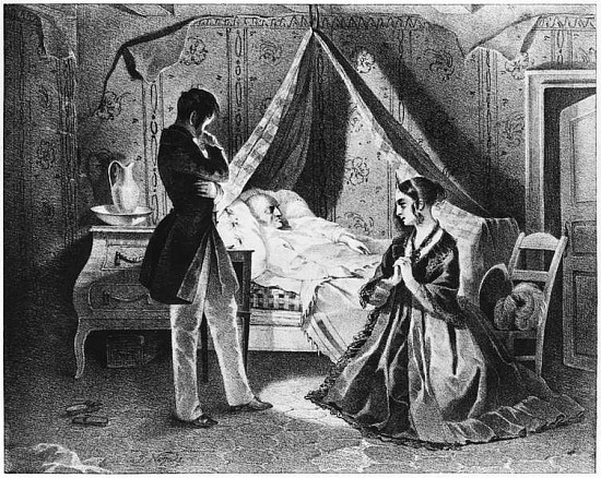 Father Goriot on his Deathbed, illustration from ''Le Pere Goriot'' Honore de Balzac (1799-1850) von French School