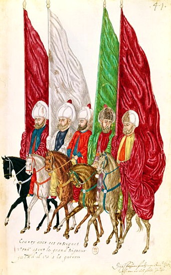 Fol.41 Men with Standards Following the Seigneur to War, from ''Moeurs et Costumes des Pays Orientau von French School