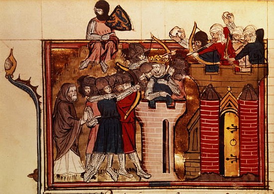 Fr 22495 f.69v The Crusader assault on Jerusalem in 1099, from Le Roman de Godefroi de Bouillon von French School