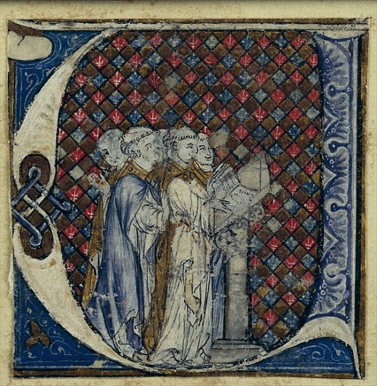 Historiated initial ''U'' depicting monks singing, c.1320-30 von French School