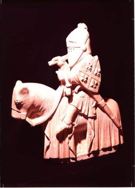 Knight in armour on his horse von French School