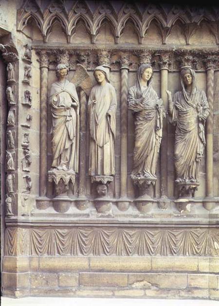 (LtoR) The Annunciation and the Visitation, right-hand jamb figures from the central portal of the w von French School